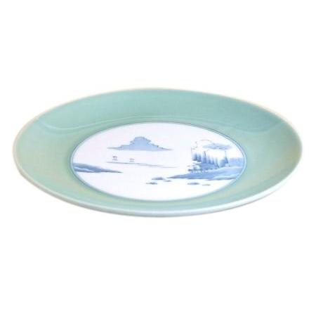 大皿 おしゃれ 和食器 有田焼 青磁中山水 １２寸 平皿