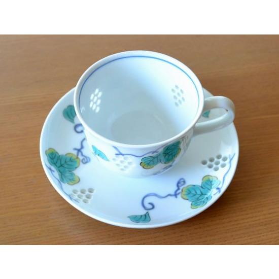 コーヒーカップ ソーサー 有田焼 水晶彫 ぶどう（青） コーヒー碗皿 