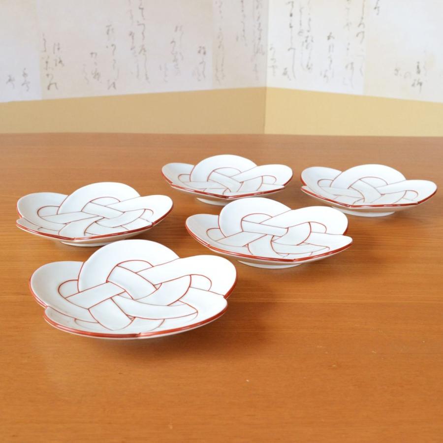 結び皿陶磁器小皿4枚セット朱金 有田焼 吉祥結び 金 小皿