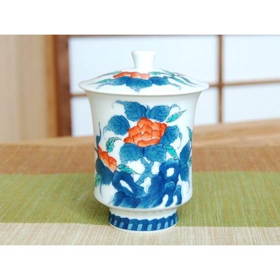 蓋付き湯呑み 木箱入り 有田焼 色鍋島内山水岩牡丹・大 : 有田焼や