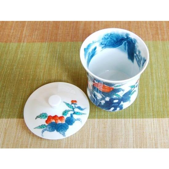 蓋付き湯呑み 木箱入り 有田焼 色鍋島内山水岩牡丹・大 : 有田焼や