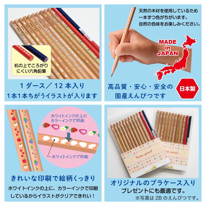 濃い名入れ 鉛筆 [イラスト入り] 赤＆赤青セット 4B 12本入り : お名前
