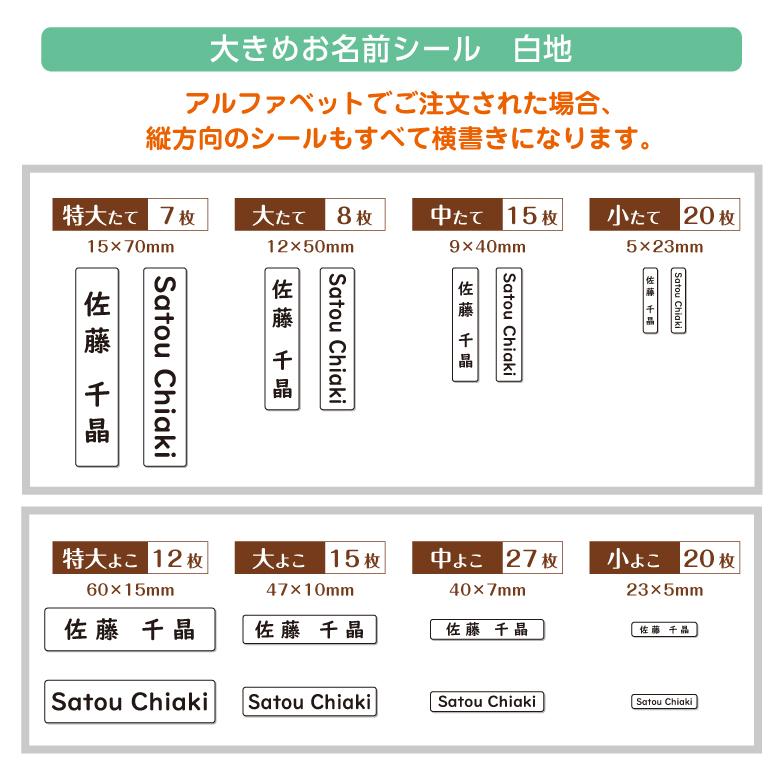 お名前シール 大きめ 白地 /書体が選べる 5書体/ 防水 耐水 名前