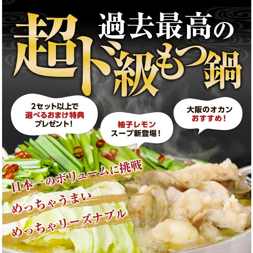 父の日 ギフト 50％OFFクーポン有 メガ盛り博多もつ鍋1kg お取り寄せ 選べるスープ5種 薬味と生麺3玉付 4-6人前 2セット購入でオマケ モツ スタミナ ホルモン｜once-in｜09