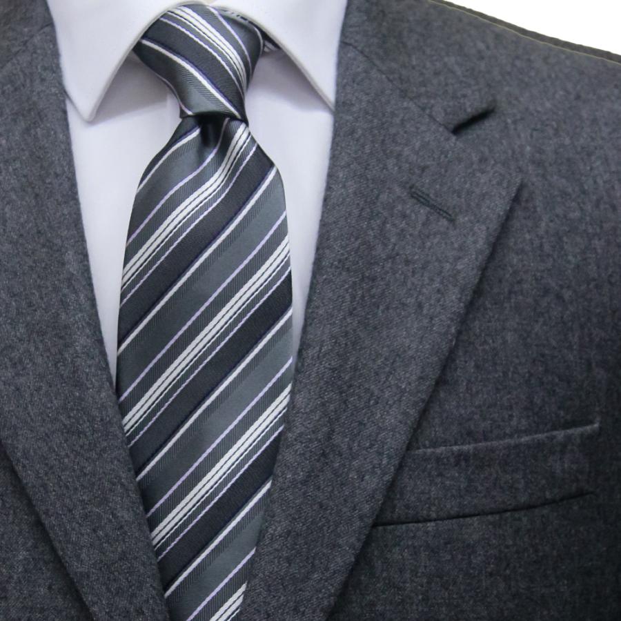ネクタイ ビジネス ストライプ グレー 薄紫 白 シルク 西陣織 ネコポス Thsu1106 004 Oncom 通販 Yahoo ショッピング