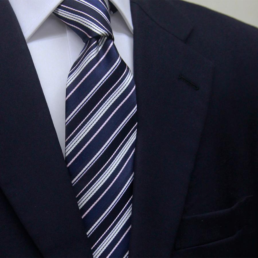 ネクタイ ビジネス ストライプ 紺 ピンク 白 シルク 西陣織 ネコポス Thsu1106 006 Oncom 通販 Yahoo ショッピング