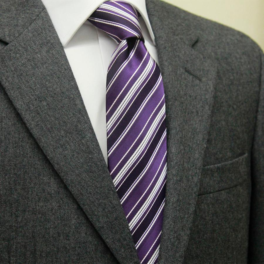 ネクタイ ビジネス ストライプ 紫 ピンク 白 シルク 西陣織 ネコポス Thsu1106 022 Oncom 通販 Yahoo ショッピング