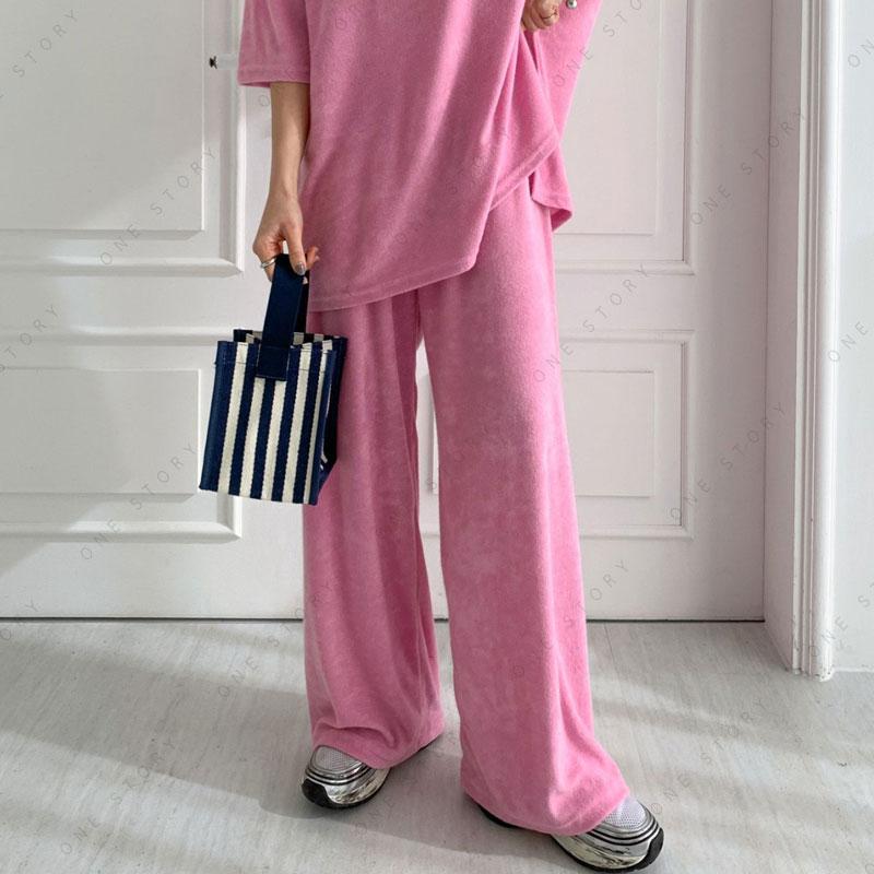 terry半袖ロングパンツセットアップ 長袖 上下セット タオル生地