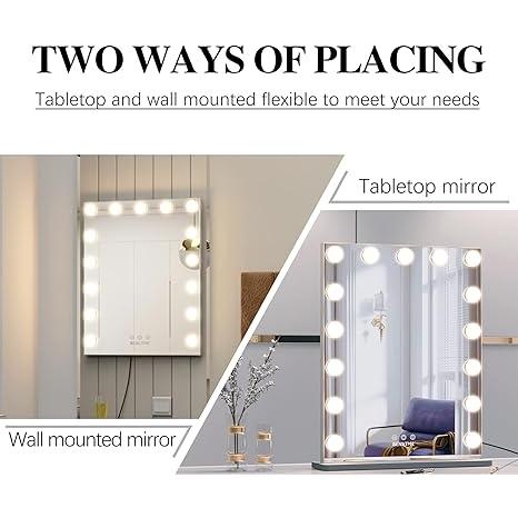 BEAUTME 女優ミラー 化粧鏡 ハリウッドミラー メイク 鏡 卓上 壁掛け 2way 15個のLEDライト付き 三色点灯モード 無段階調光 壁掛け この大型ハリウッドミラーは 上半身を完璧に映し出すことができる完璧な大サイズ 5cm です