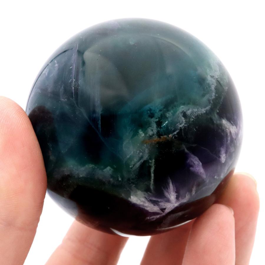 エンジェルフェザー フローライト 丸玉 スフィア 直径 約61mm 台座付き