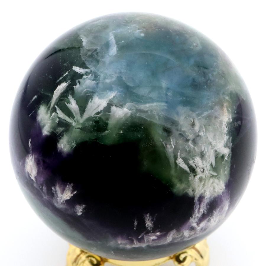 エンジェルフェザー フローライト 丸玉 スフィア 直径 約59mm 台座付き