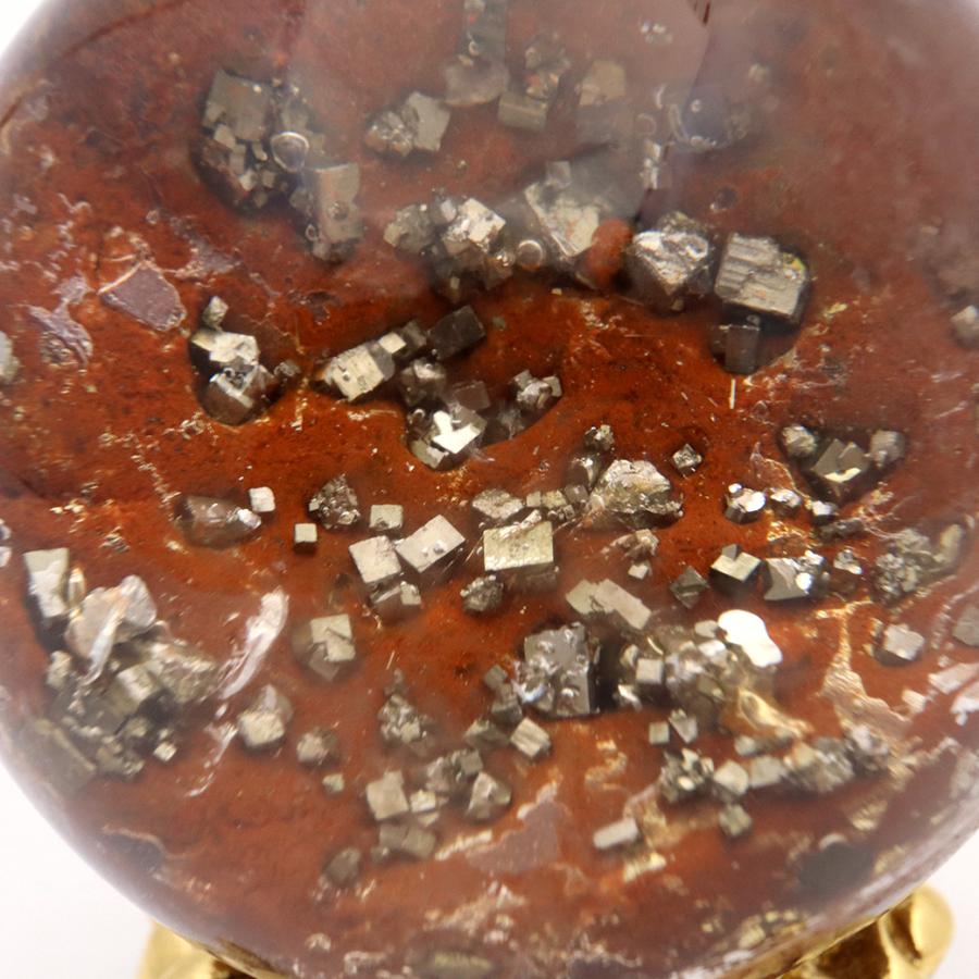 パイライト イン ガーデンクォーツ 丸玉 40mm 台座付き 庭園水晶 黄鉄鉱 天然石 Pyrite 1点もの 父の日 ギフト プレゼント 爆買_1