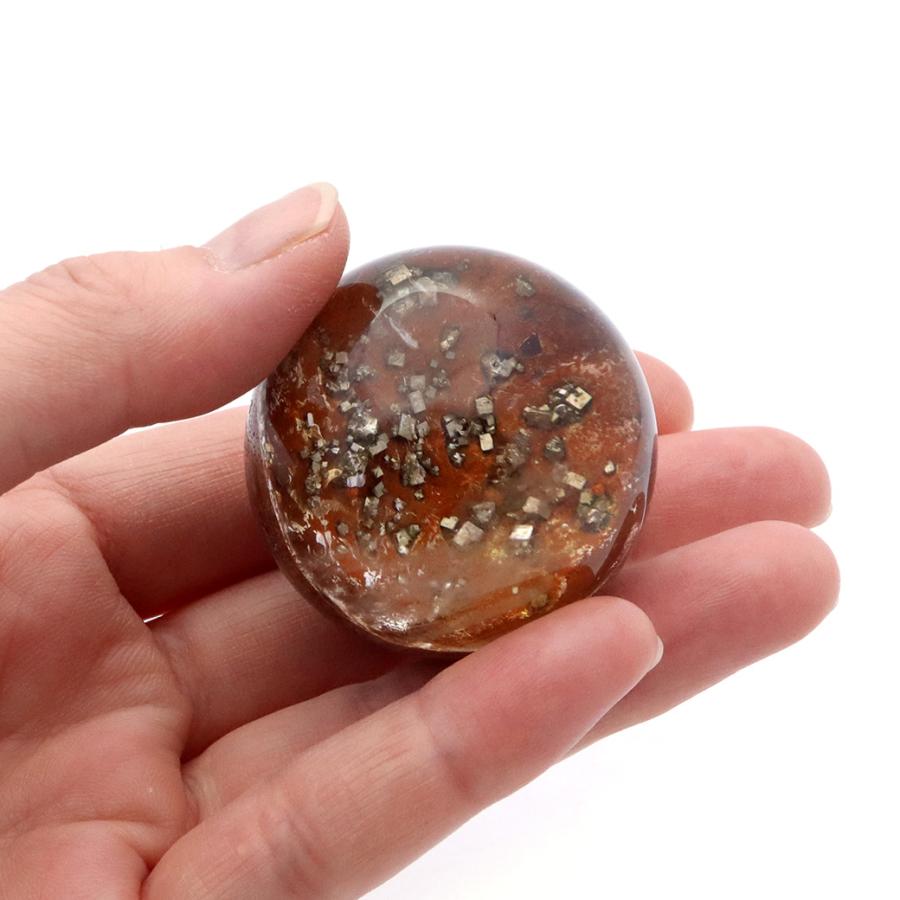 パイライト イン ガーデンクォーツ 丸玉 40mm 台座付き 庭園水晶 黄鉄鉱 天然石 Pyrite 1点もの 父の日 ギフト プレゼント 爆買_4