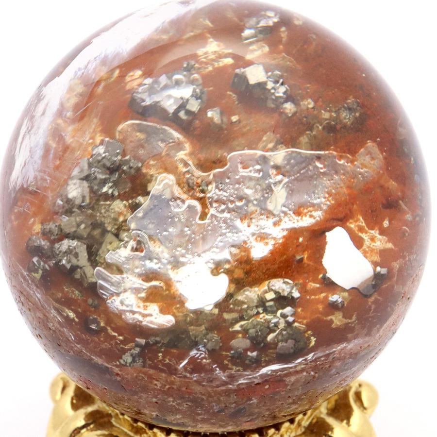 パイライト イン ガーデンクォーツ 丸玉 37mm 台座付き 庭園水晶 黄鉄鉱 天然石 Pyrite 1点もの 父の日 ギフト プレゼント 爆買_1