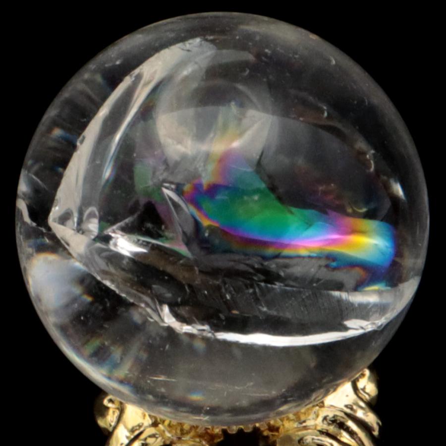 虹入り水晶 丸玉 台座付き AA 直径 26mm アイリスクォーツ ブラジル産