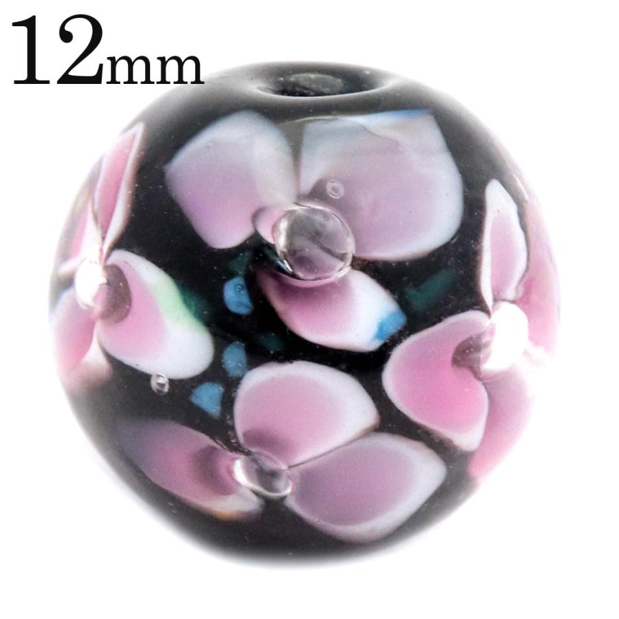 とんぼ玉 粒売り 1粒 12mm ビーズ 花柄 ラウンド バラ売り ガラス 