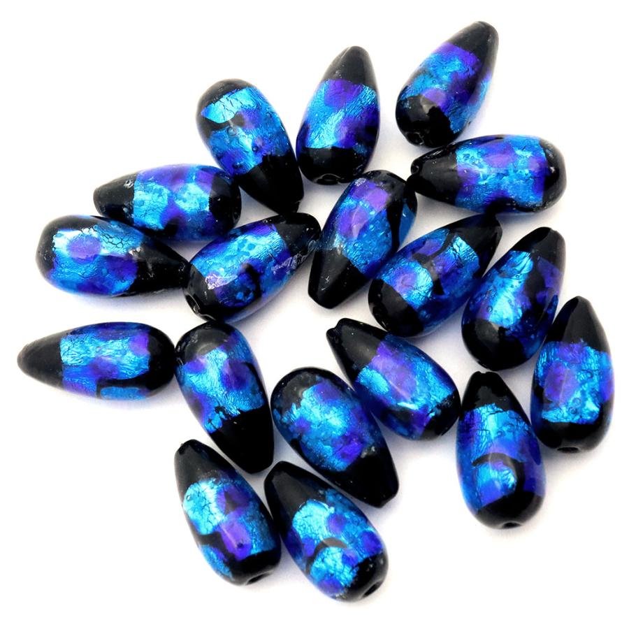 光る ホタルガラス ビーズ しずく ドロップ 粒売り 15 x 8mm ブルー