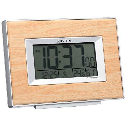 リズム(RHYTHM) 目覚まし時計 電波 デジタル フィットウェーブD174 温度 ・ 湿度 カレンダー 付き 茶 (薄茶木目調) RHY