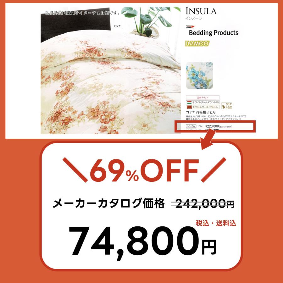 シングルサイズ 羽毛布団 シングル 150×210cm 日本製 ゴア 羽毛布団 本掛け 羽毛ふとん  綿100 80サテン シングルロング ゴア羽毛 ハンガリー産ダウン90% |  | 05