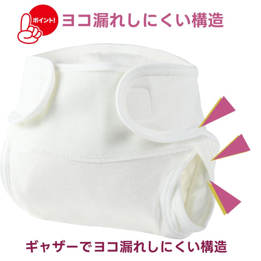 おむつカバー 1枚  50サイズ 60サイズ 日本製 綿100 白 ホワイト 新生児 3か月 蛍光剤不使用 防水 はっ水 撥水 布おむつカバー 外ベルト パパコソ ジェフ | papakoso | 07