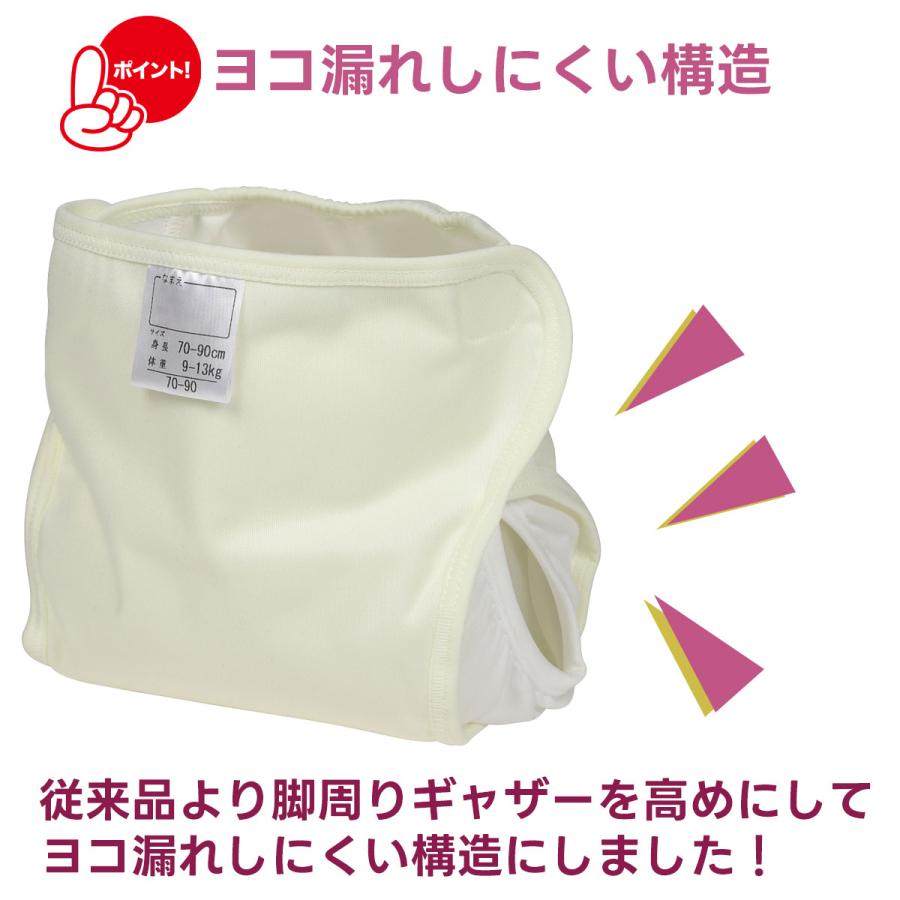 長く使える おむつカバー 1枚 日本製 サイズ調整 4色 防水 はっ水 布おむつカバー 内ベルト 70-90 80-95 赤ちゃん ピンク イエロー グリーン サックス パパコソ | papakoso | 09