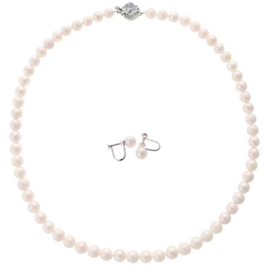 真珠 ネックレス パール ネックレス セット 冠婚葬祭 あこや 6.5ミリ-7ミリ珠 長さ 42cm イヤリング or ピアス 2点セット 日本製 和珠 6.5-7mm珠 レディース |  | 06