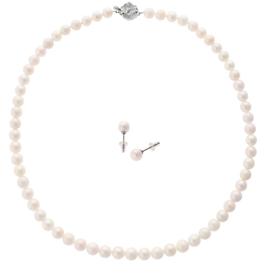 真珠 ネックレス パール ネックレス セット 冠婚葬祭 あこや 6.5ミリ-7ミリ珠 長さ 42cm イヤリング or ピアス 2点セット 日本製 和珠 6.5-7mm珠 レディース |  | 07