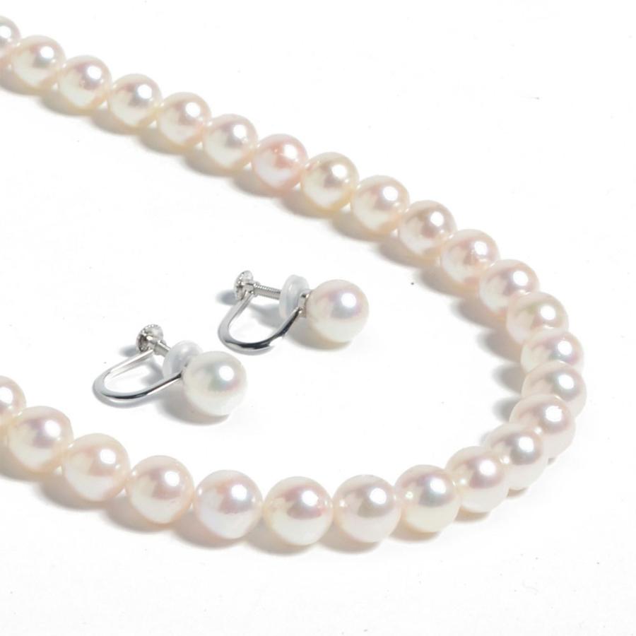 真珠 ネックレス パール ネックレス セット あこや 7.5ミリ-8.0ミリ珠 長さ 42cm イヤリングまたはピアスのセット 日本製 冠婚葬祭 ワンスレッド ブランド |  | 06