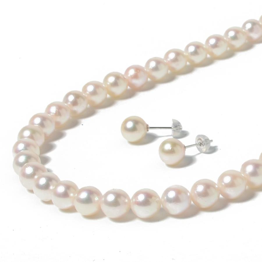 真珠 ネックレス パール ネックレス セット あこや 7.5ミリ-8.0ミリ珠 長さ 42cm イヤリングまたはピアスのセット 日本製 冠婚葬祭 ワンスレッド ブランド |  | 07