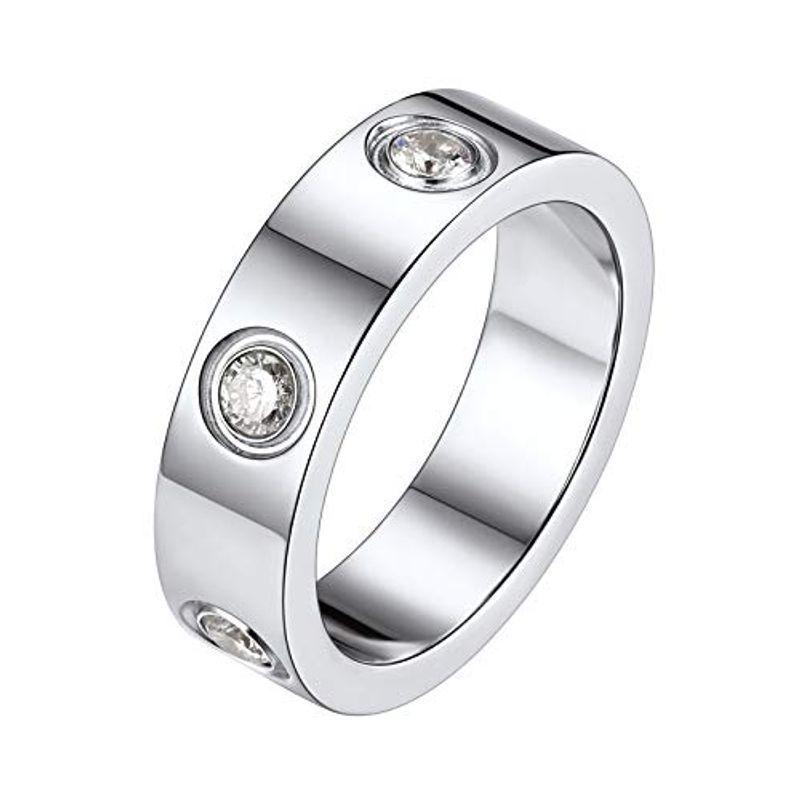 Focalook 結婚指輪 ステンレス リング メンズ 人気 25号 シルバー ジルコニア 刻印 文字入れ 記念日 ペア アクセサリー 春のコレクション