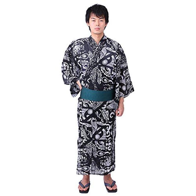 Yokayoka メンズ 浴衣 単品 L モノトーン 古典