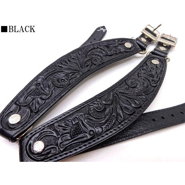 USA フラワーカービング チェーン付き レザーブーツブレスレット