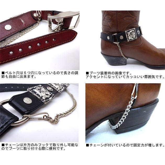 USA フローラル コンチョ チェーン付き レザーブーツブレスレット