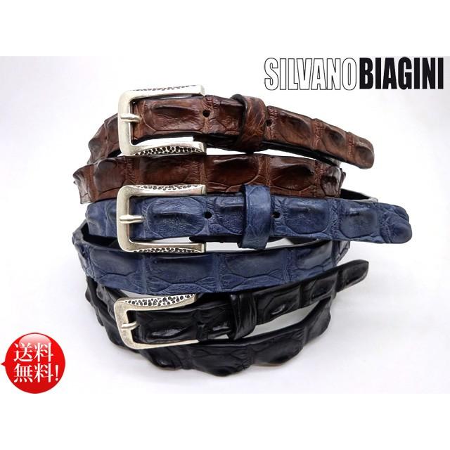 □SILVANO BIAGINI□ イタリア製 クロコダイル ナローベルト(15〜20mm 