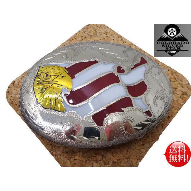 ■COLORADO SILVER STAR■ USA アメリカンフラッグ コッパー オーバルバックル 45mm幅対応 国旗 ジャーマンシルバー ウエスタン カウボーイ 衣装 送料無料 | 