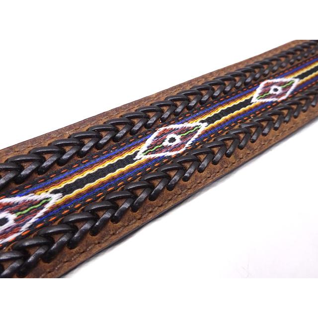 3D Belt Co サウスウエスト ステッチ カービング ベルト 【ブラウン】 茶 編み込み ヌバック スエード系 本革 牛革 ネイティブ タペストリー 送料無料_3