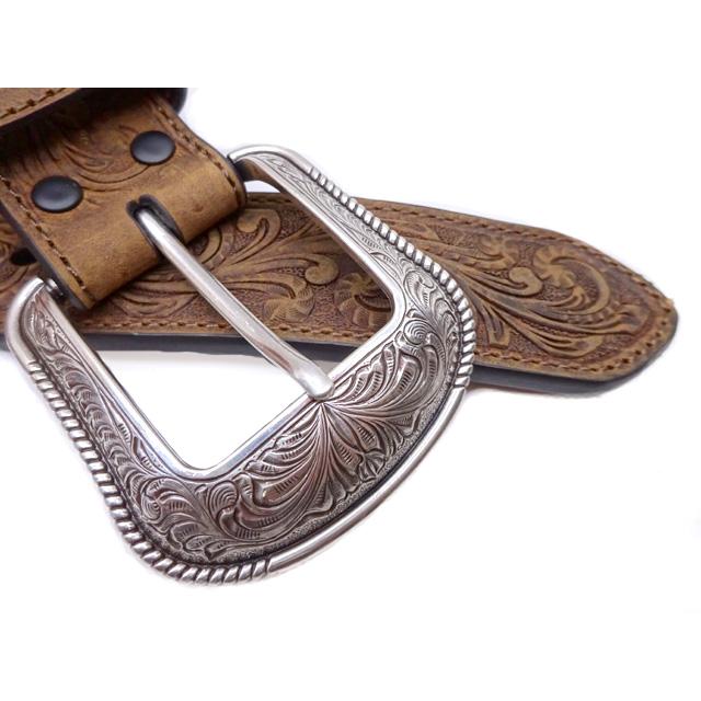 3D Belt Co サウスウエスト ステッチ カービング ベルト 【ブラウン
