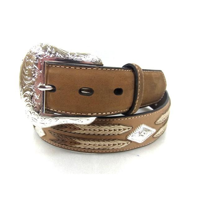 NOCONA ヌバック アロー刺繍 ひし形コンチョ 切替 ウエスタンベルト