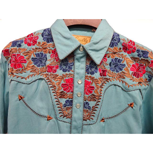 Scully メンズ フラワー刺繍 ウエスタンシャツ 【ターコイズ×カラフル