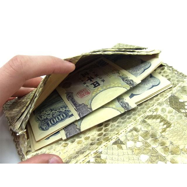 ヘビ革無双 日本製 パイソン ロングウォレット 束入れ(小銭無し  