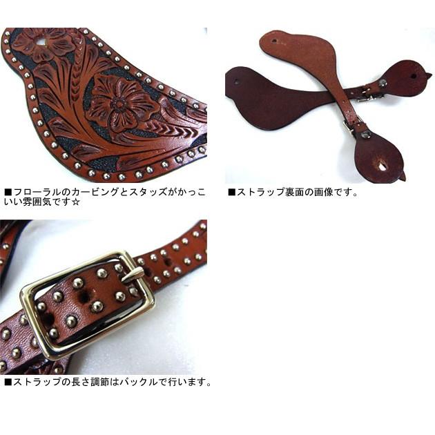 USA フローラルカービング スタッズ スパーストラップ D.ブラウン L