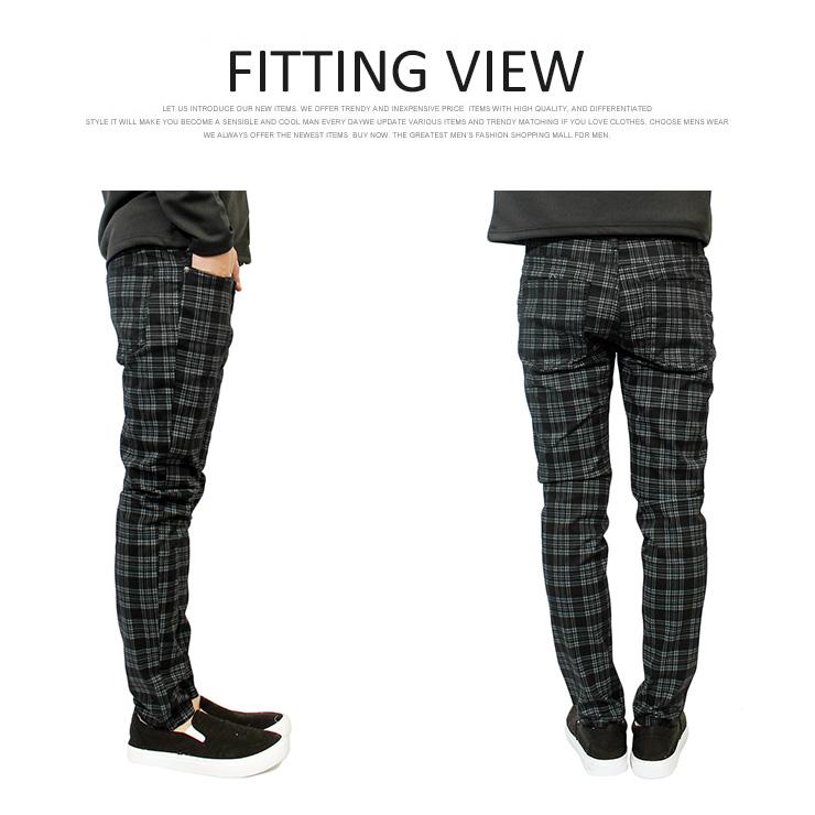 スキニーパンツ メンズ チェック柄 ストライプ柄 ストレッチ スリム