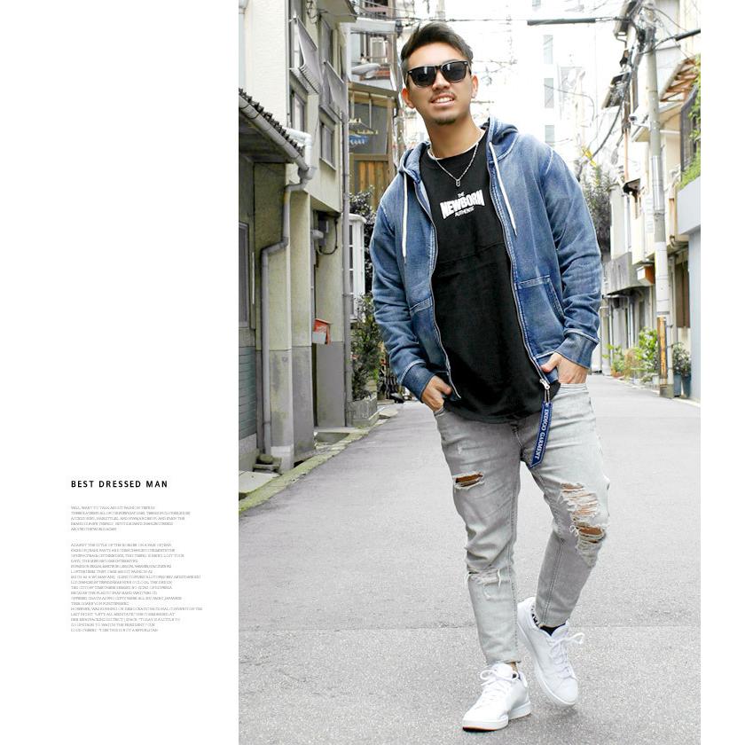 パーカー メンズ カットデニム ストレッチ ヴィンテージ加工 パーカー メンズ カットデニム ストレッチ ヴィンテージ加工