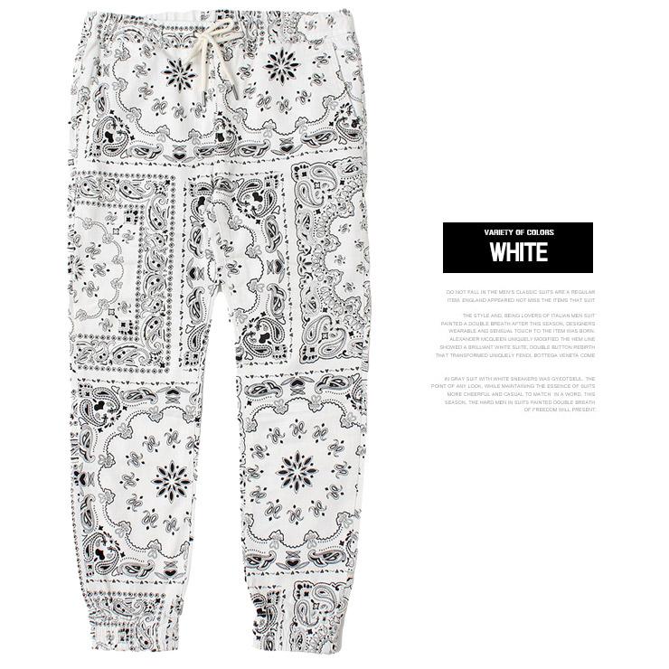 ジョガーパンツ メンズ バンダナ ペイズリー柄 ストレッチ スリム リブ