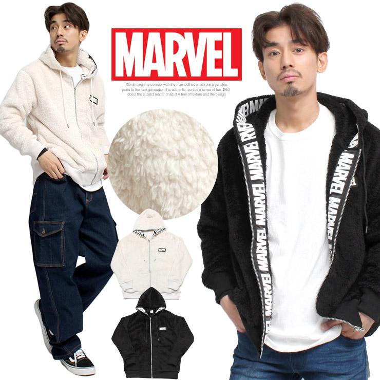マックスマーラ　リバーシブル　ボア　もこもこ　フーデッドブルゾン　Lサイズ MARVEL（マーベル） 送料無料 パーカー メンズ ボア フリース ロゴ