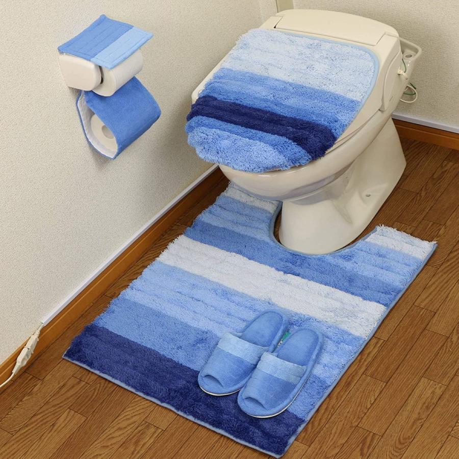 トイレマット セット 4点 ロング ドレニモ型 トイレ用マット カバーセット 北欧 おしゃれ 消臭 滑り止め 4点 フレッシュデオ ドレニモ型 高級ブランド ブルー ４点セット Onedashヤフー店 風水 送料無料当店人気商品