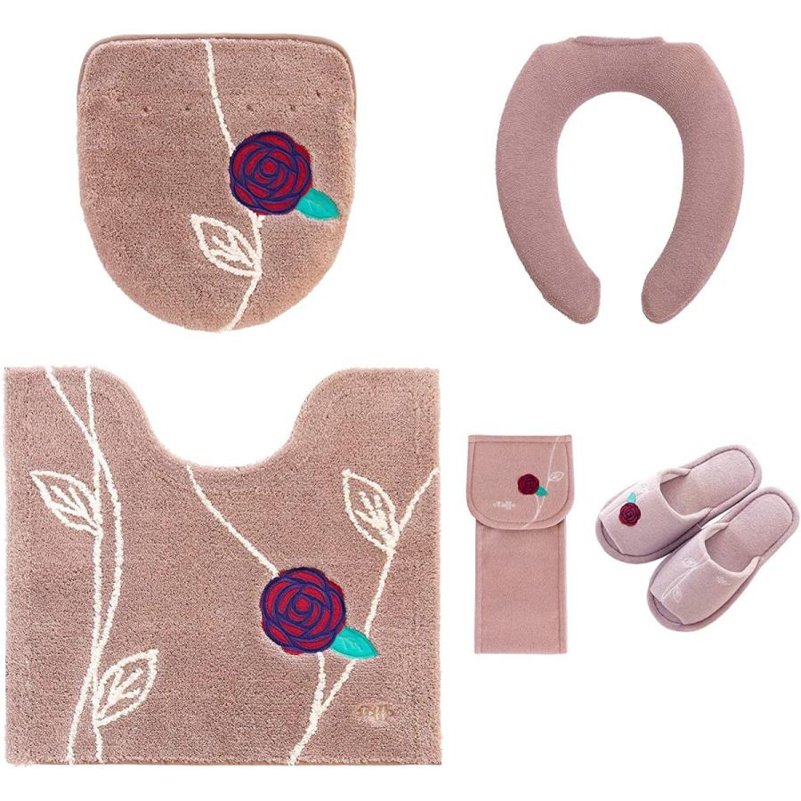 トイレマット セット 5点 トイレ用品 おしゃれ 吸着タイプ ベージュ 北欧 かわいい セット U型 吸着タイプ フラワー トリア オカ エトフ 便座カバー ５点セット Onedashヤフー店 安心の長期保証