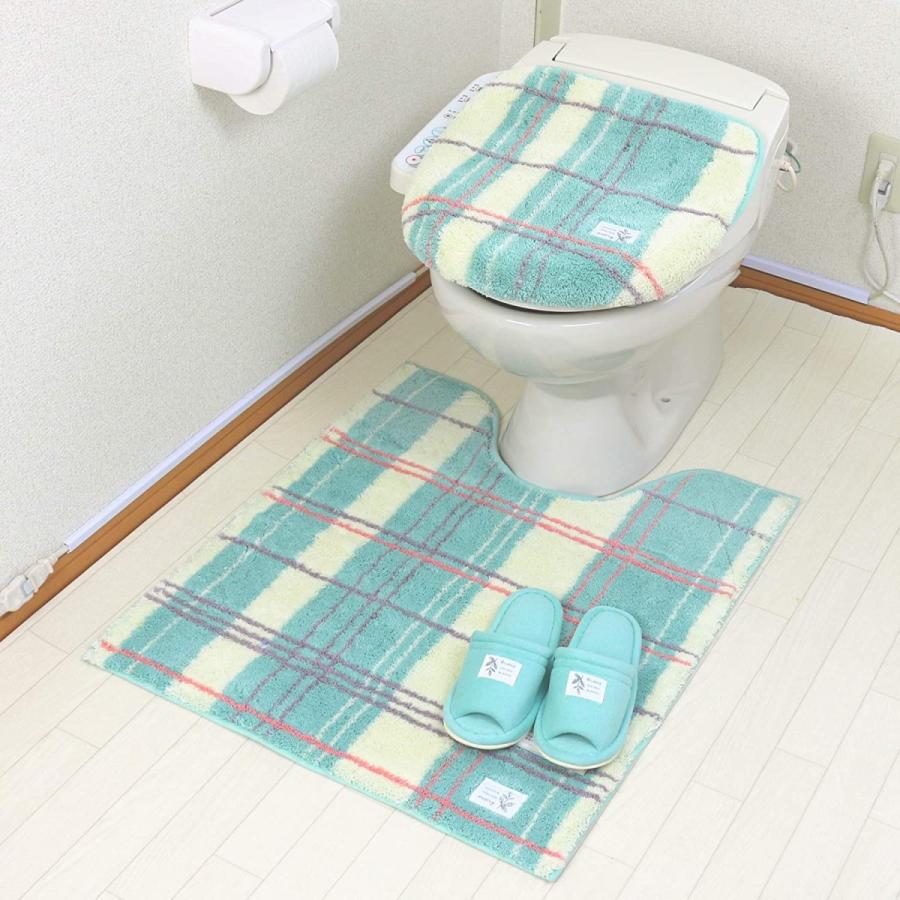 トイレマット 3点セット 3点セット 普通 ロング おしゃれ 洗浄暖房 普通 共用 スリッパ トイレ用マット カバーセット チェック ふわふわ エブリー グリーン 耳長 かわいい オカ Onedashヤフー店