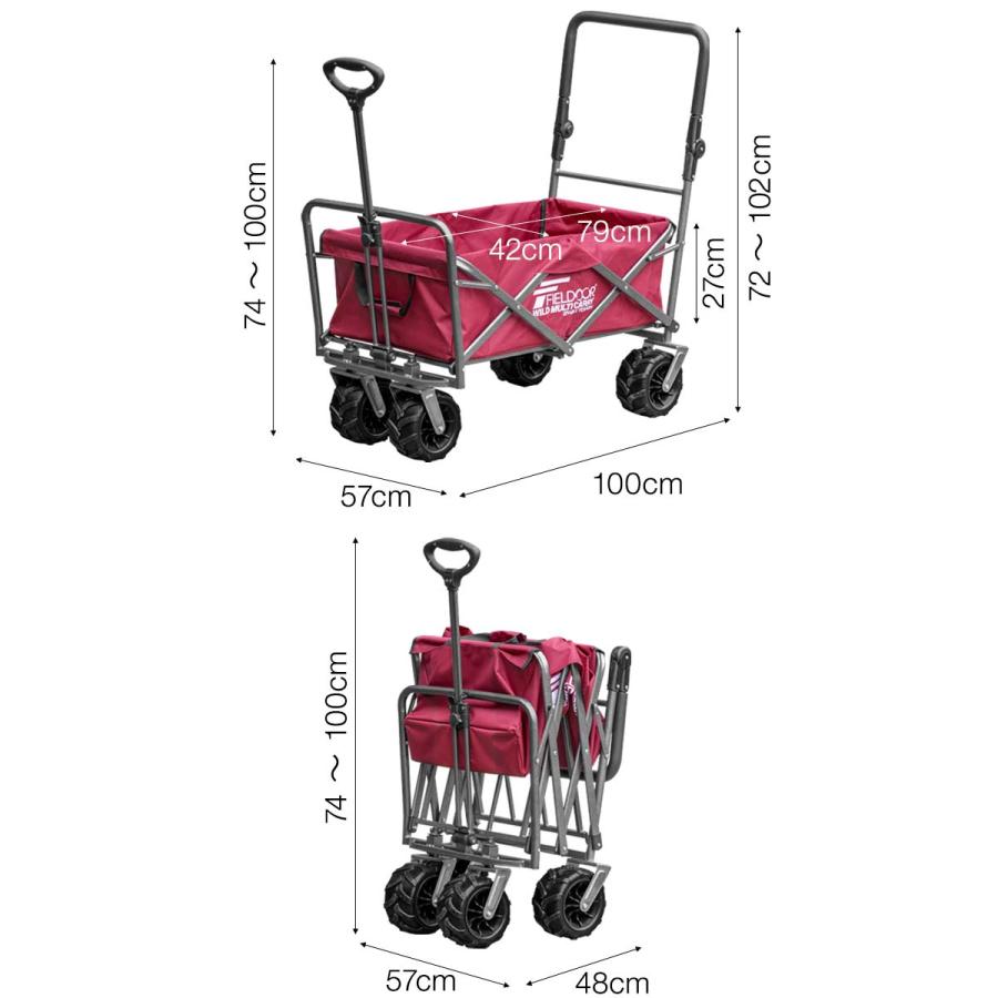 1年保証 キャリーワゴン キャリーカート 押す引く対応 折りたたみ 大型タイヤ アウトドア マルチキャリー 2WAYタフ ダブルハンドル 耐荷重150kg 送料無料｜onedollar8｜06