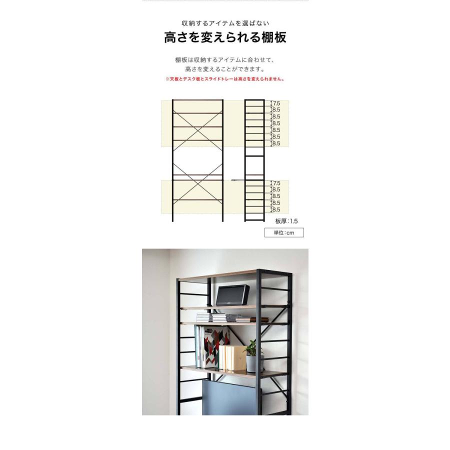 1年保証 パソコンデスク 幅75cm スリム ハイタイプ 収納ラック付き 棚